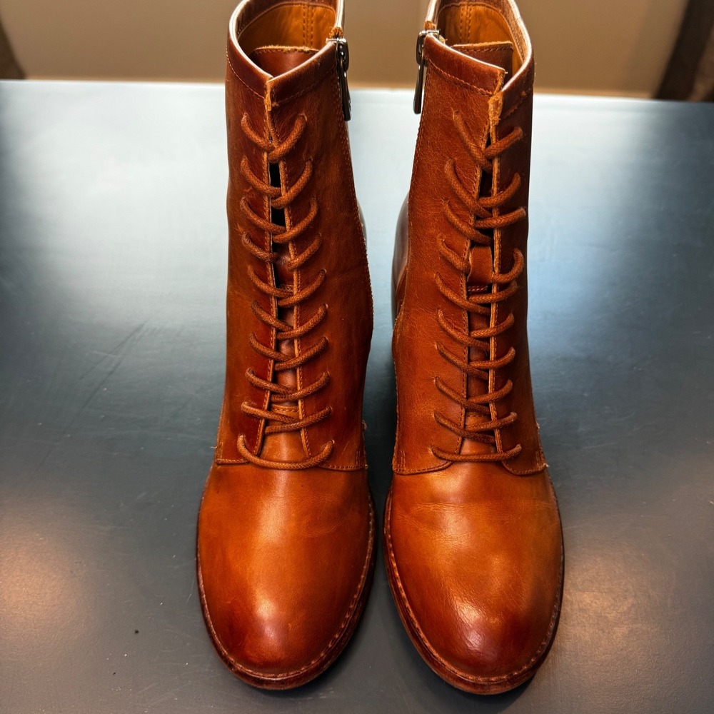 Patricia Nash Women 9.5 Tan Brown Leather Lace Up Ankle Combat Boots Boho Casual - Picture 6 of 16
